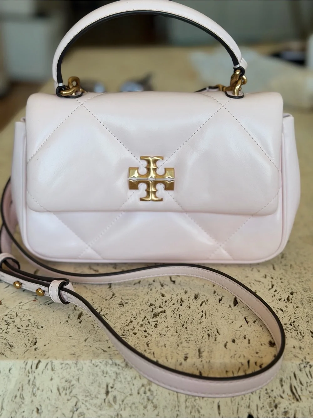 Tory Burch Quilted Top-Handle Crossbody Bag in Pale Pink